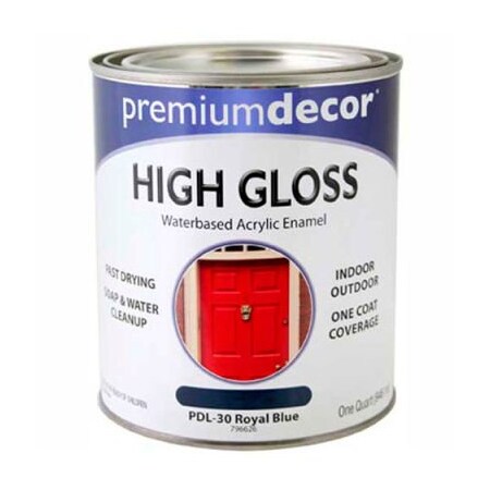 General Paint Premium Dcor Waterborne Acrylic Enamel, Gloss Finish, Royal Blue, Quart - 796626